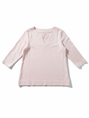 L.L. Bean Pima Cotton Split Neck Tee Soft Pink 3/4 Sleeve Top Large